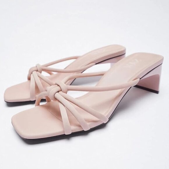 Zara Pink Knot Strappy Block Heels Resort Coquette Sandals feminine softgirl - Picture 5 of 16